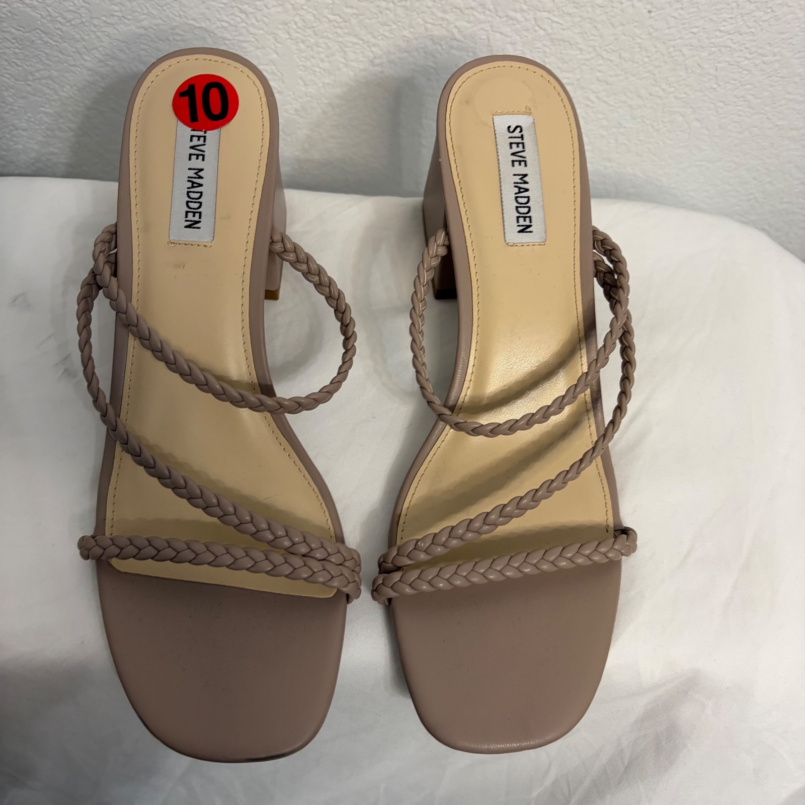 Steve Madden Womens Braided Strap Block Heel Slide Sandals Mauve Taupe Size 10